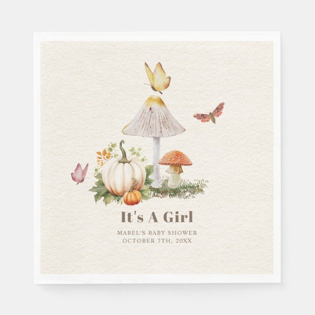 Servilleta De Papel Mushroom Pumpkin Butterfly Woodland Baby Shower (Anverso)