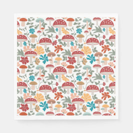 Servilleta De Papel Mushrooms & Floral Media Century Patrón moderno