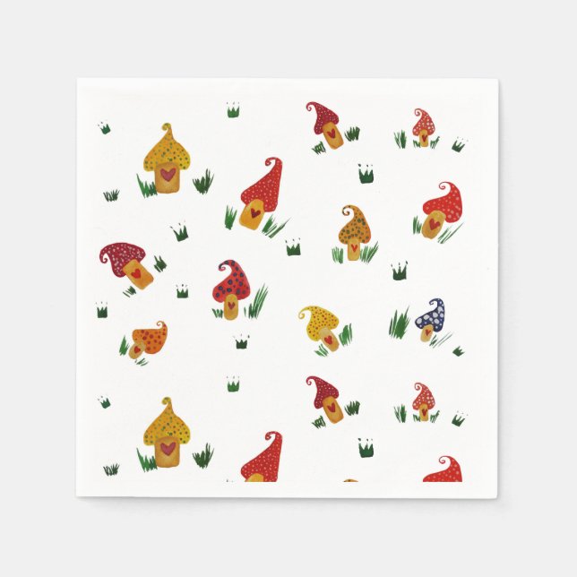 Servilleta De Papel Mushrooms White Standard Coctail Paper Napkins (Anverso)