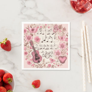 Servilleta De Papel Music Notes and Flowers Retro Style