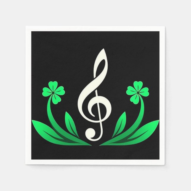 Servilleta De Papel Música con trébol afortunado (Anverso)