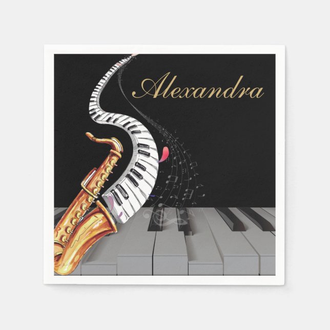 Servilleta De Papel Música de piano saxofón personalizada de lujo (Anverso)