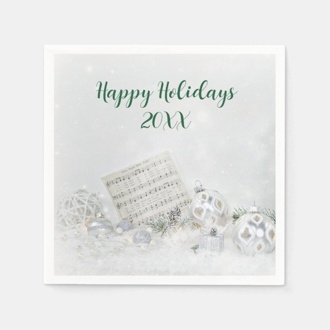 Servilleta De Papel Música navidad y ornamentos en la nieve (Anverso)