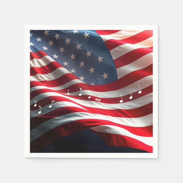 Servilleta De Papel Musical Notes Floating On an American Flag (Anverso)