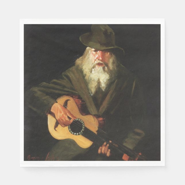 Servilleta De Papel Músico de hobo (hombre viejo guitarista) (cosecha) (Anverso)