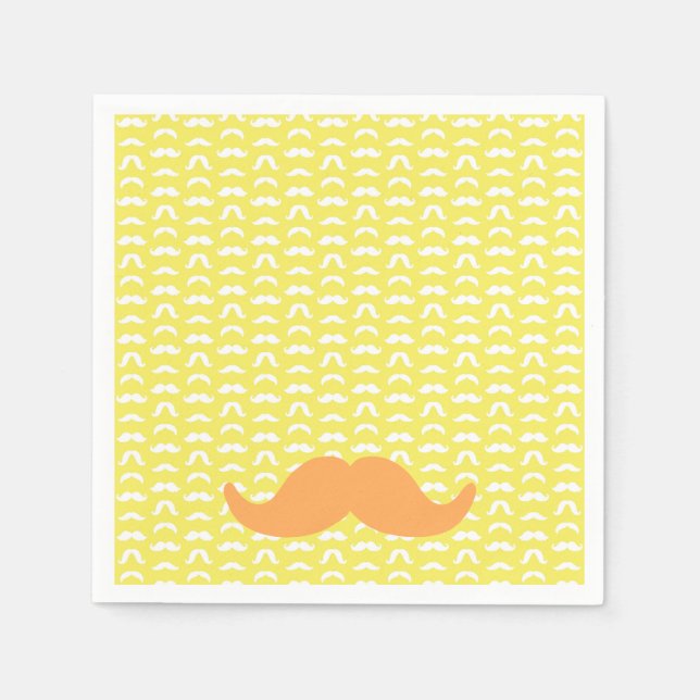 Servilleta De Papel Mustache Naranja amarillo Hipster Trendy Retro Fun (Anverso)