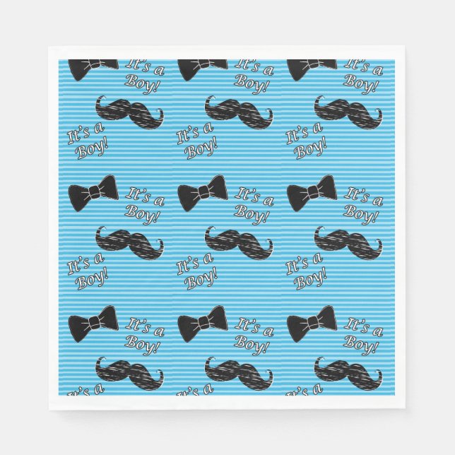 Servilleta De Papel Mustache y Bowtie Fiesta azul servilletas de almue (Anverso)