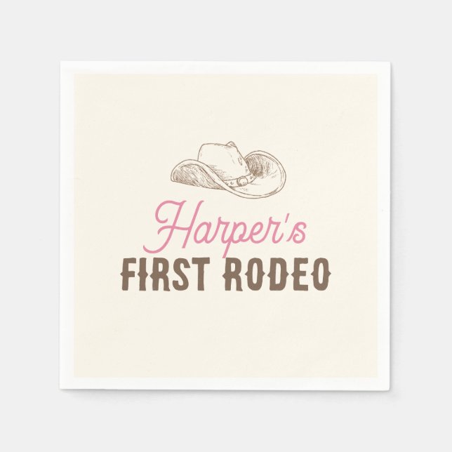 Servilleta De Papel My First Rodeo Personalized Pink Cowgirl Birthday (Anverso)