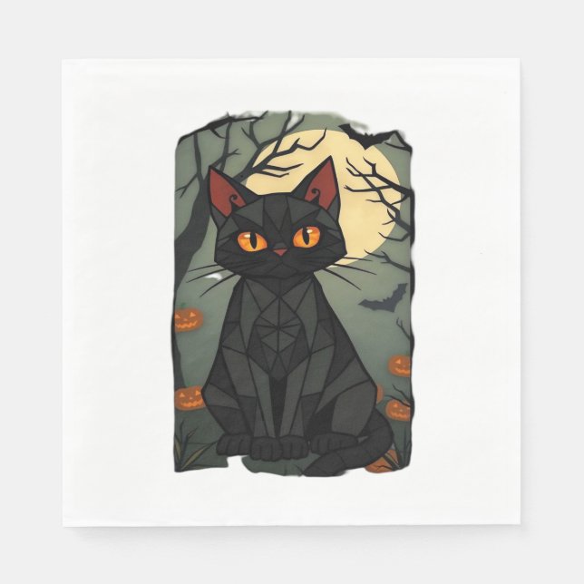Servilleta De Papel Mystical Halloween Black Cat Art - Spookly Feline  (Anverso)