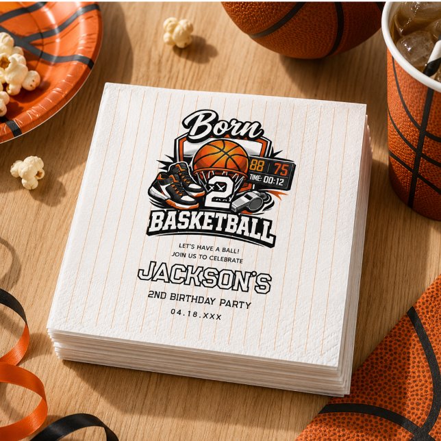 Servilleta De Papel Nacido para Baloncesto | Cumpleaños Temático de De (Born 2 Basketball | Sports Themed 2nd Birthday Napkins)