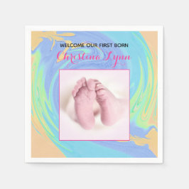 Servilleta De Papel Nacido primero rosado y pastel con foto