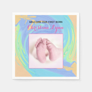 Servilleta De Papel Nacido primero rosado y pastel con foto