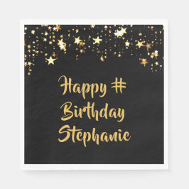 Servilleta De Papel Nacimiento Cualquier Edad Black Gold Stars Nombre
