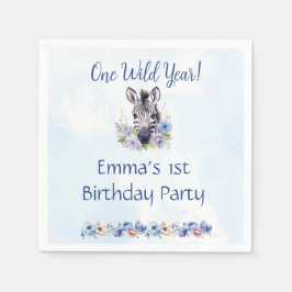 Servilleta De Papel Nacimiento de cebra floral azul