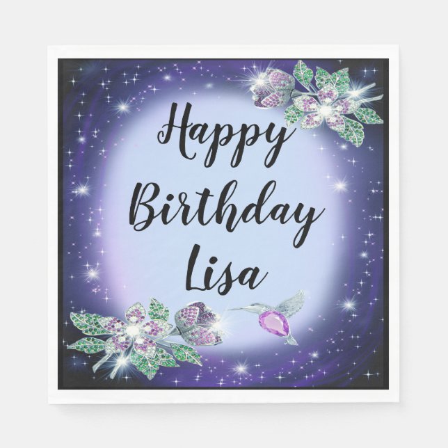 Servilleta De Papel Nacimiento de pájaro floral azul Bling (Anverso)