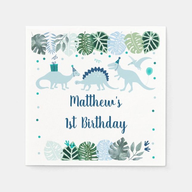 Servilleta De Papel Nacimiento de Safari de Dinosaurio Azul (Anverso)