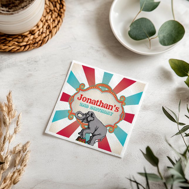 Servilleta De Papel Nacimiento del circo azul Verde azulado rojo (Red Teal Blue Vintage Circus Birthday Napkins)