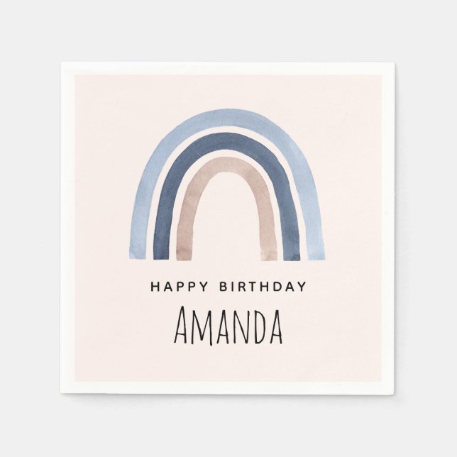 Servilleta De Papel Nacimiento del diseño del boho arcoiris azul y ros (Anverso)