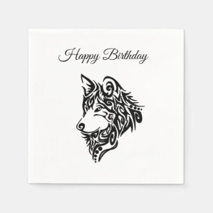Servilleta De Papel Nacimiento del lobo tribal negro