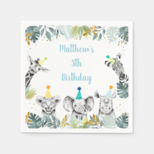 Servilleta De Papel Nacimiento del Safari de oro Azul Animal fiesta