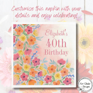 Servilleta De Papel Nacimiento floral de color de agua rosa personaliz