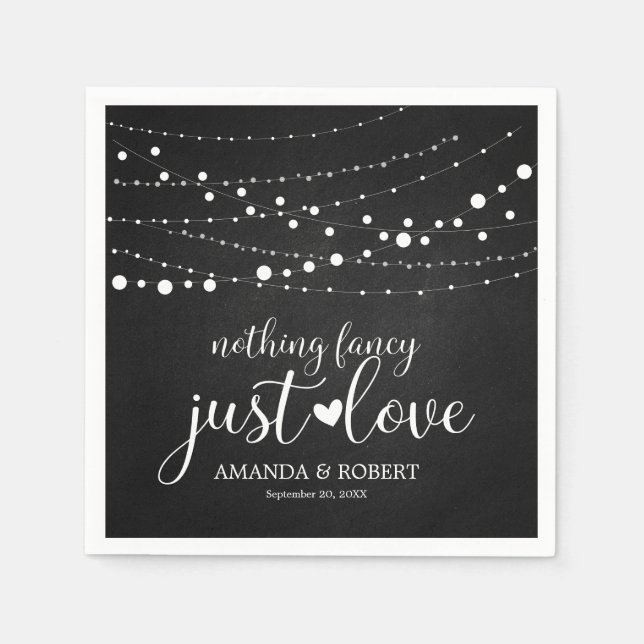 Servilleta De Papel Nada Fancy Rustic Chalk String Luces Boda (Anverso)