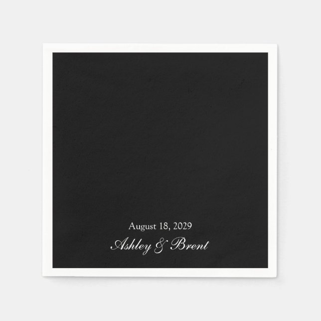 Servilleta De Papel Names and Wedding Date Black and White (Anverso)