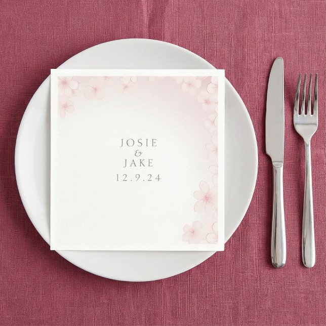 Servilleta De Papel Napina boda con flores de cerezo rosa suave (Soft pink cherry blossom wedding napkin.)