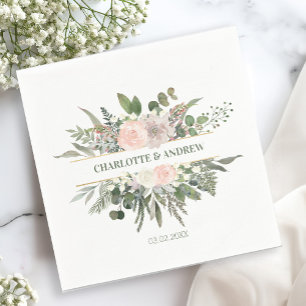 Servilleta De Papel Napki, boda floral, monograma específico del clien