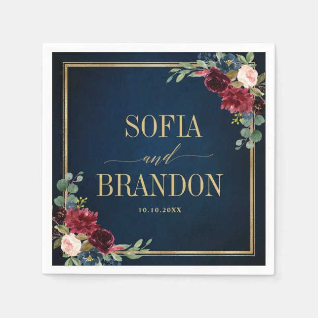 Servilleta De Papel Napki, Boda geométrico floral de Rubor de la Marin (Anverso)