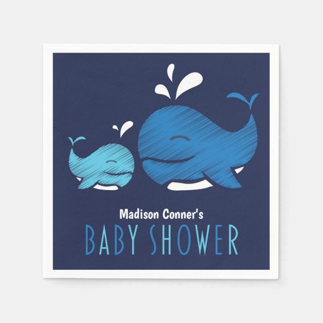 Servilleta De Papel Napkin Baby Shower Nautical Deep Blue Whale (Anverso)