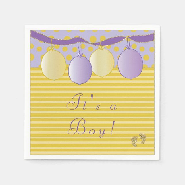 Servilleta De Papel Napkin Baby Shower Standard "Baby Gold Footprints" (Anverso)