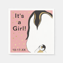 Servilleta De Papel Napkin Baby Shower Standard "Pingüino Oro/Rosa"