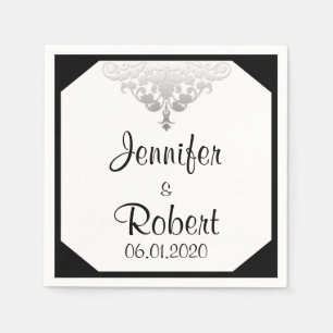 Servilleta De Papel Napkin blanco negro y plateado de matrimonio Damas