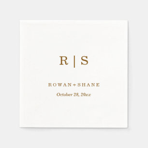 Servilleta De Papel Napkin Boda blanco elegante con Monograma marrón