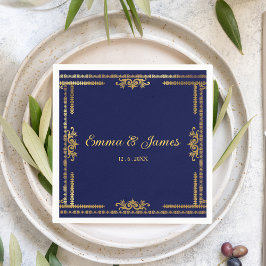 Servilleta De Papel Napkin Boda Blue y Gold de la Marina de Lujo