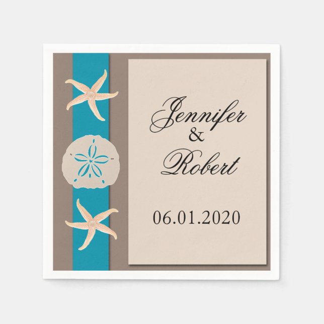 Servilleta De Papel Napkin Boda de banda turquesa marrón (Anverso)