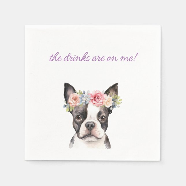 Servilleta De Papel Napkin Boda de Boston Terrier (Anverso)