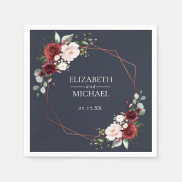 Servilleta De Papel Napkin Boda de cobre geométrico de borgoña azul