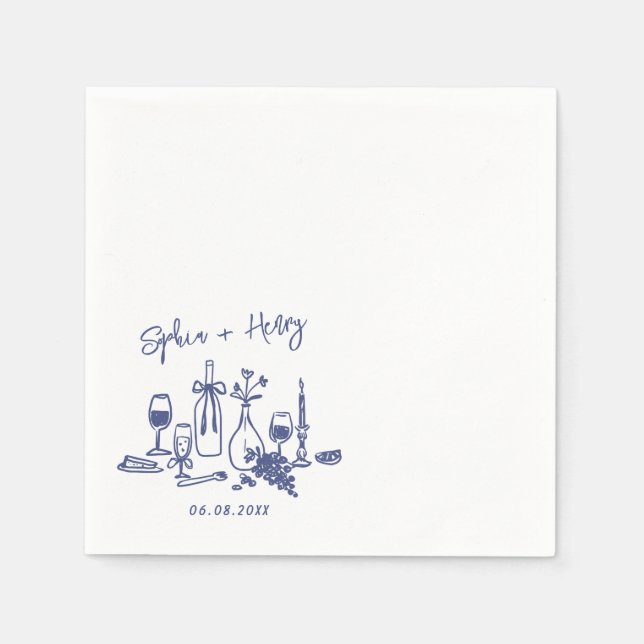 Servilleta De Papel Napkin Boda de cócteles Moderno Hand Drawn (Anverso)