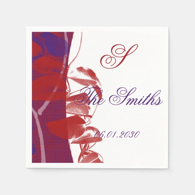 Servilleta De Papel Napkin Boda de diseño de hojas rojas y púrpura (Anverso)
