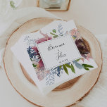 Servilleta De Papel Napkin Boda de Floral y Verdor de Borgoña<br><div class="desc">Estas toallas de papel boda con flores y vegetación son perfectas para una recepción nupcial moderna. El elegante diseño de boho cuenta con una marina acuarela, flores color rosa rubor y flores enológicas con detalles artísticos pintados con lápices. Haz que estas servilletas sean suyas incluyendo los nombres de la novia,...</div>