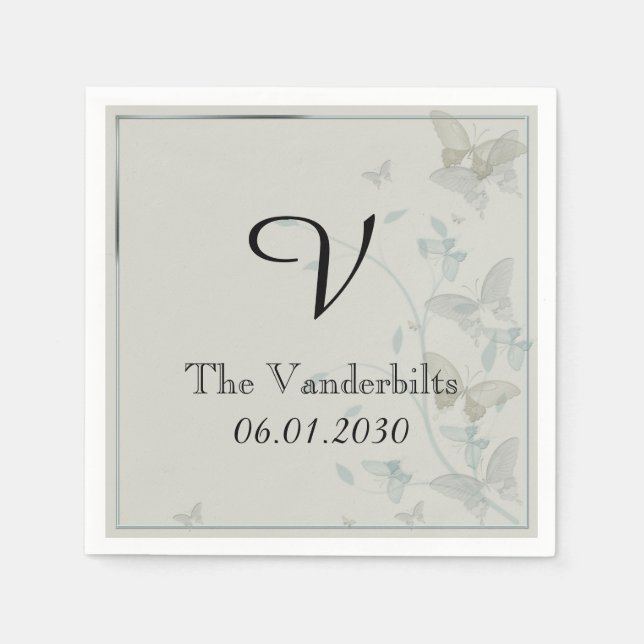 Servilleta De Papel Napkin Boda de la  de la medalla de mariposa gris  (Anverso)