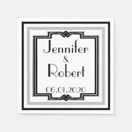 Servilleta De Papel Napkin Boda de marco Art Deco de color blanco negr