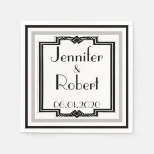 Servilleta De Papel Napkin Boda de marco Art Deco de color blanco negr