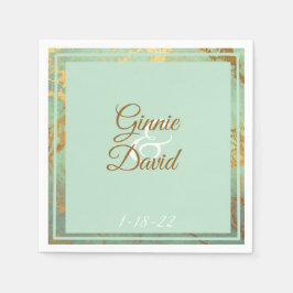 Servilleta De Papel Napkin Boda de marco dorado y mármol azul