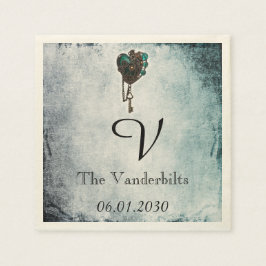 Servilleta De Papel Napkin Boda de monograma Verde azulado Steampunk