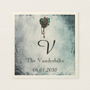 Servilleta De Papel Napkin Boda de monograma Verde azulado Steampunk