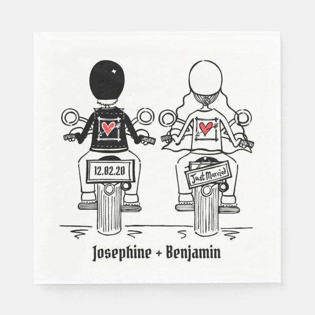 Servilleta De Papel Napkin Boda de motocicletas de ciclismo personaliz (Anverso)