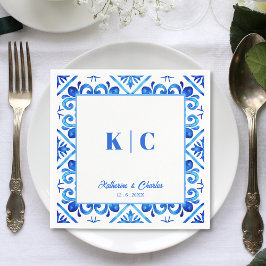 Servilleta De Papel Napkin Boda del patrón marroquí azul y blanco